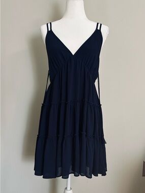 AQUA Navy Blue Babydoll Dress Large